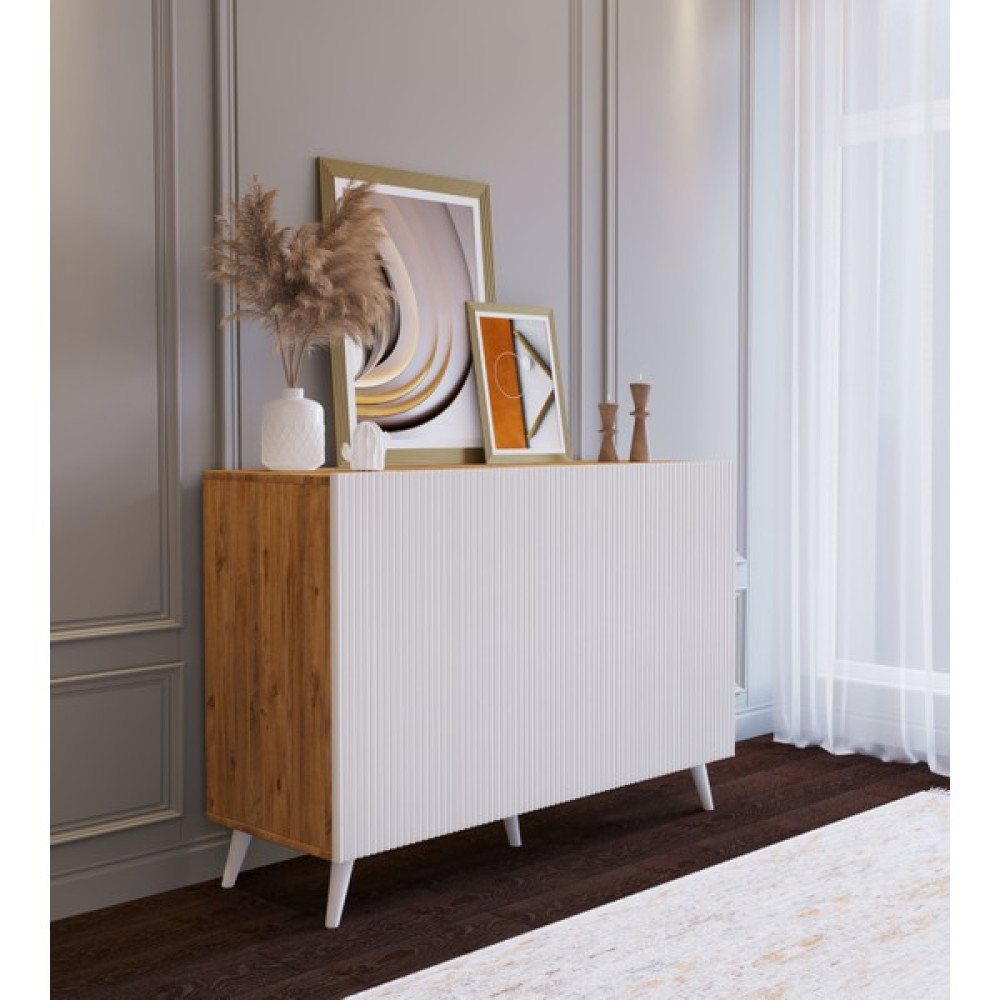 Suba Home Şık Tasarımlı 120 Cm'lik Ahşap Görünümlü Beyaz 3 Kapaklı Çok Amaçlı Mdf Konsol - 120 cm - Atlantik Çam - Beyaz Konsol Mobilya Fiyatı