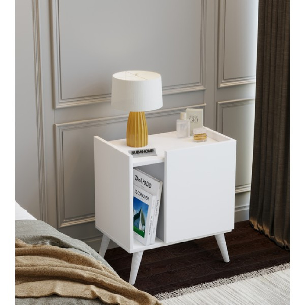 Suba Home Subahome 50 cm Mdf Modern Ayaklı Beyaz Komodin Çok Amaçlı Dolap Yan Sehpa Plak Dolabı Koltuk Yanı Sehpa Komidin Fiyatı