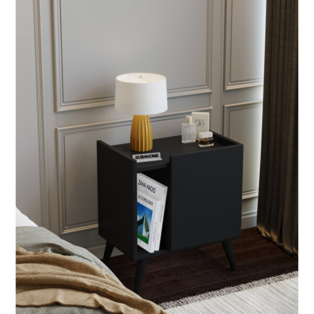 Suba Home Subahome 50 cm Mdf Modern Ayaklı Siyah Komodin Çok Amaçlı Dolap Yan Sehpa Plak Dolabı Koltuk Yanı Sehpa Komidin Fiyatı