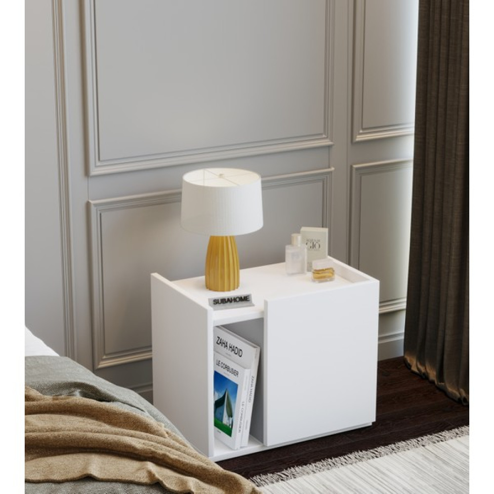 Suba Home Subahome 50 cm Mdf Modern Beyaz Komodin Çok Amaçlı Dolap Yan Sehpa Plak Dolabı Koltuk Yanı Sehpa Yan Sehpa Fiyatı