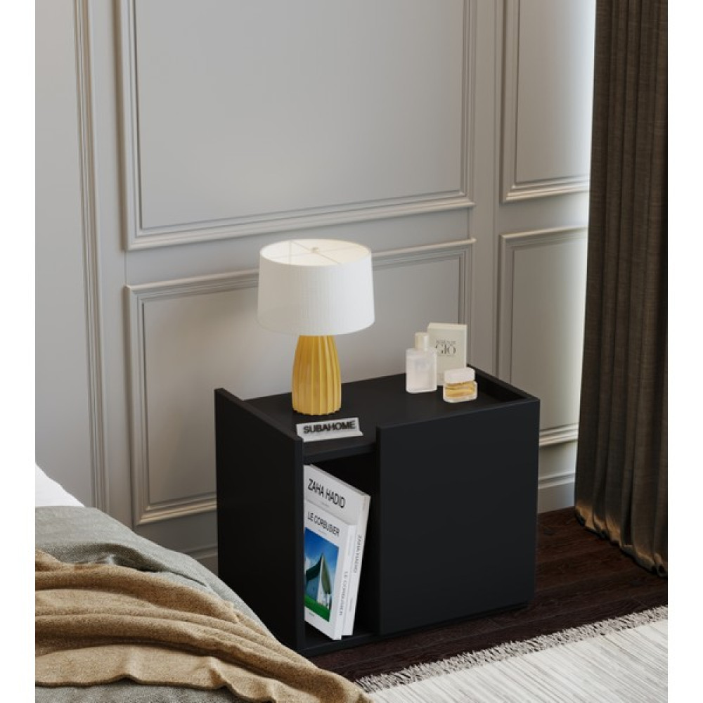 Suba Home Subahome 50 cm Mdf Modern Siyah Komodin Çok Amaçlı Dolap Yan Sehpa Plak Dolabı Koltuk Yanı Sehpa Yan Sehpa Fiyatı