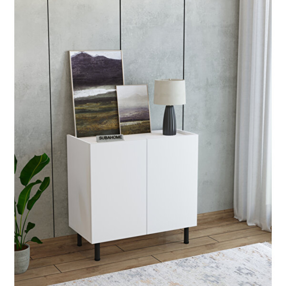 Subahome Modern Mdf Çok Amaçlı 80 cm 2 Kapaklı Beyaz Konsol- Demir Ayaklı Estetik Tasarım Konsol Mobilya Fiyatı