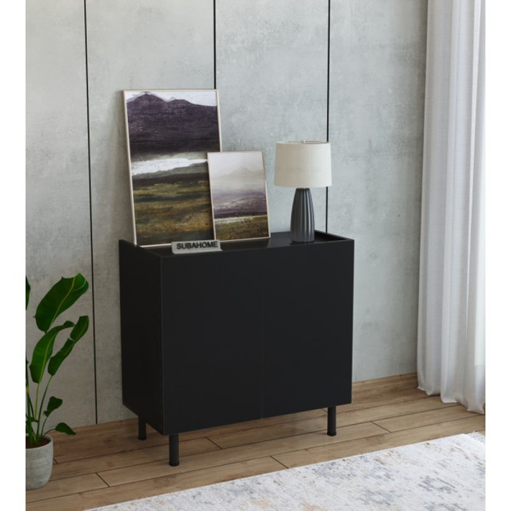 Subahome Modern Mdf Çok Amaçlı 80 cm 2 Kapaklı Siyah Konsol- Demir Ayaklı Estetik Tasarım Konsol Mobilya Fiyatı