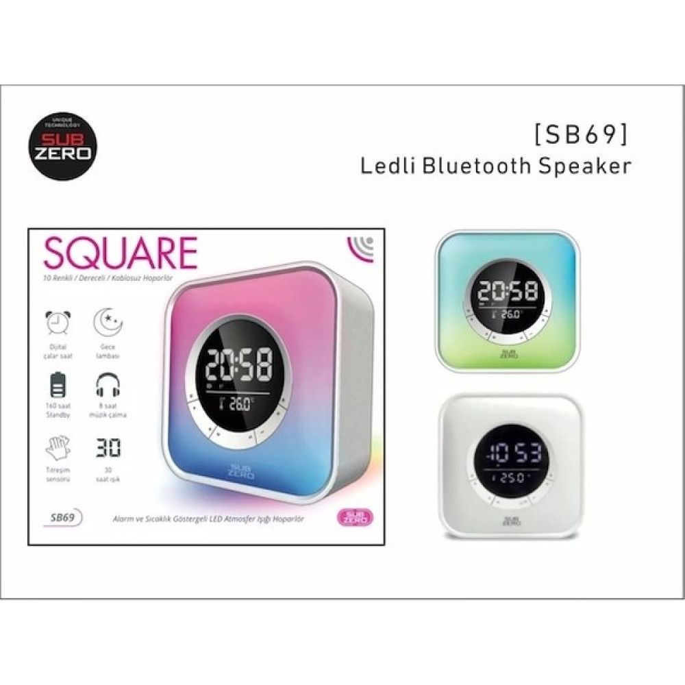 Subzero SB69 Digital Saat Alarm Sıcaklık Göstergeli Ledli Bluetooth Hoparlör - Beyaz Bluetooth Hoparlör Fiyatı