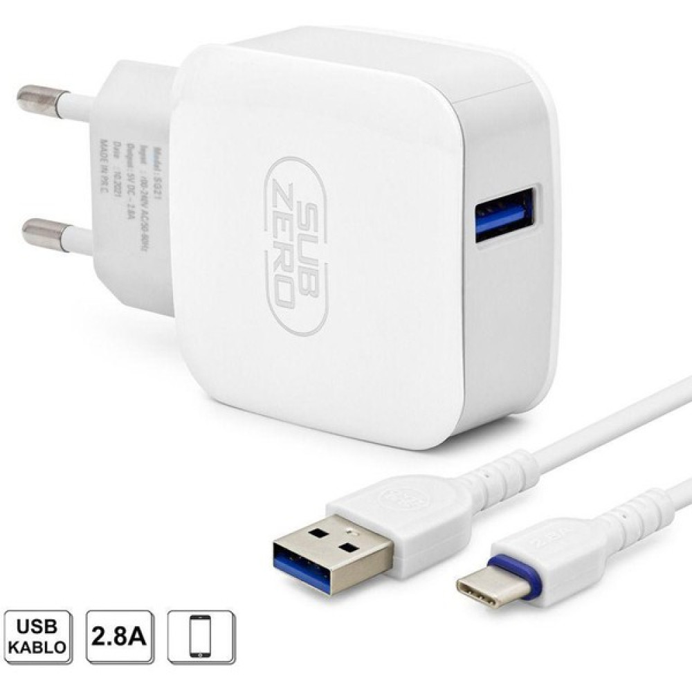 Subzero Type-C 2.8A Ev ve Seyahat Hızlı Şarj Aleti SG21 Beyaz Cep Telefonu Şarj Cihazı Fiyatı