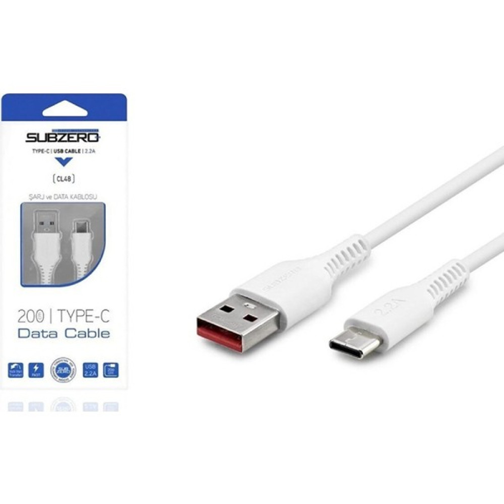 Subzero Type-C USB Şarj ve Data Kablo | Hızlı 2.2A - 2m - CL48 - Beyaz Cep Telefonu Şarj Cihazı Fiyatı