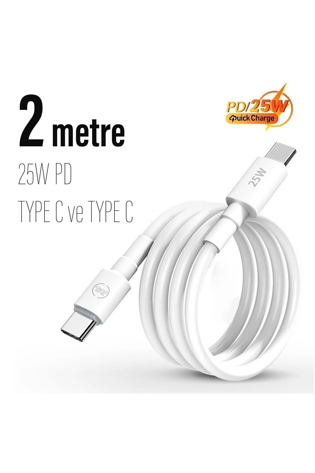 Subzero Uzun 2 Metre 25w Hızlı Type C Şarj Kablo Çift Taraflı Type-c To Type-c 25w Pd Şarj Kablo 200cm Beyaz" Cep Telefonu Kablosu Fiyatı