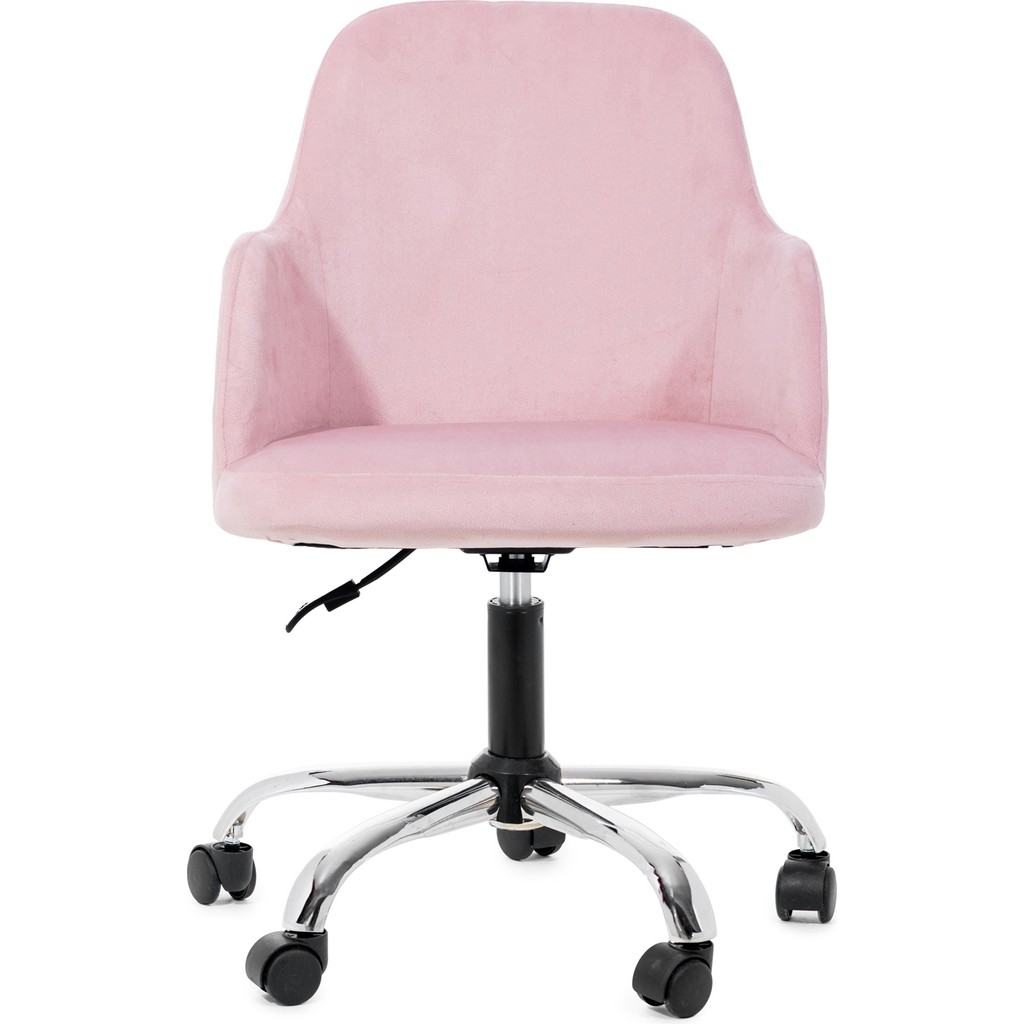 Sude Çalışma Koltuğu Krom Metal Ayaklı Tekerlekli Ofis Sandalyesi – Baby Face Kumaş - Pembe Ofis Koltukları Fiyatı