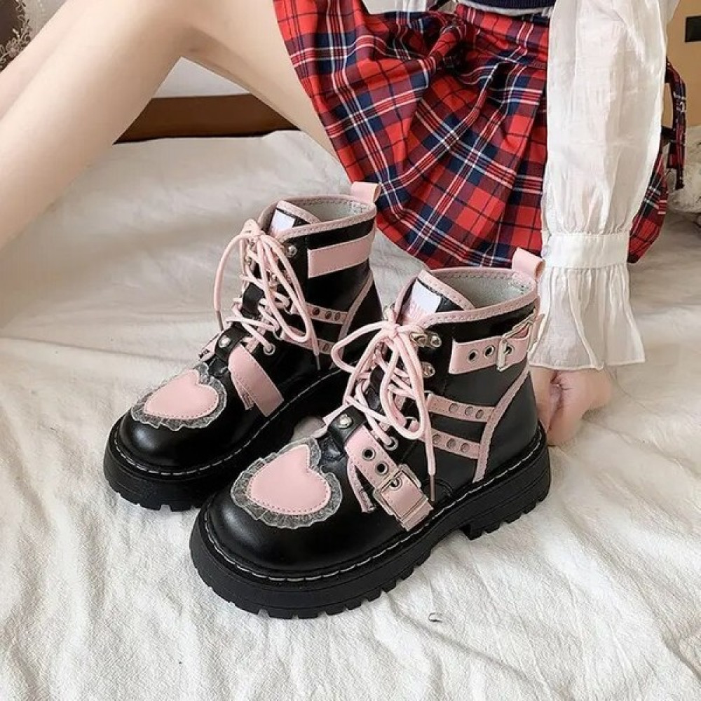 Sudo Retro Lolita Japon Kawaii Pembe Siyah Martin Çizmeler K Isa Aşk Ayakkabı 2023 Yeni Platform Vah Şi Kal In Topuklu Kau Çuk Takozlar Ayakkabı (Y... Kadın Botları Fiyatı