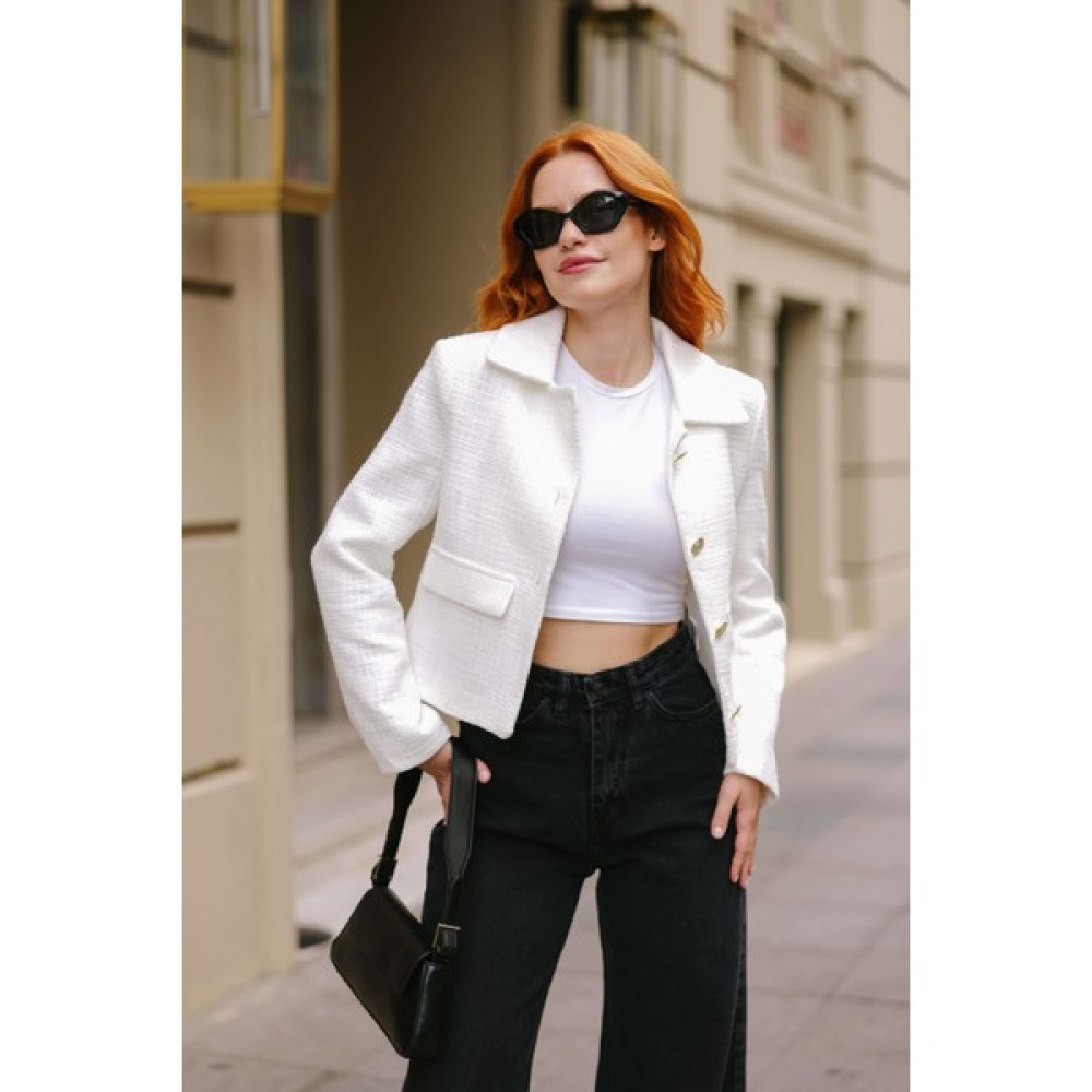 Sue Store Ekru Vatkalı Düğmeli Astarlı Tüvit Blazer Ceket Bayan Ceket Fiyatı