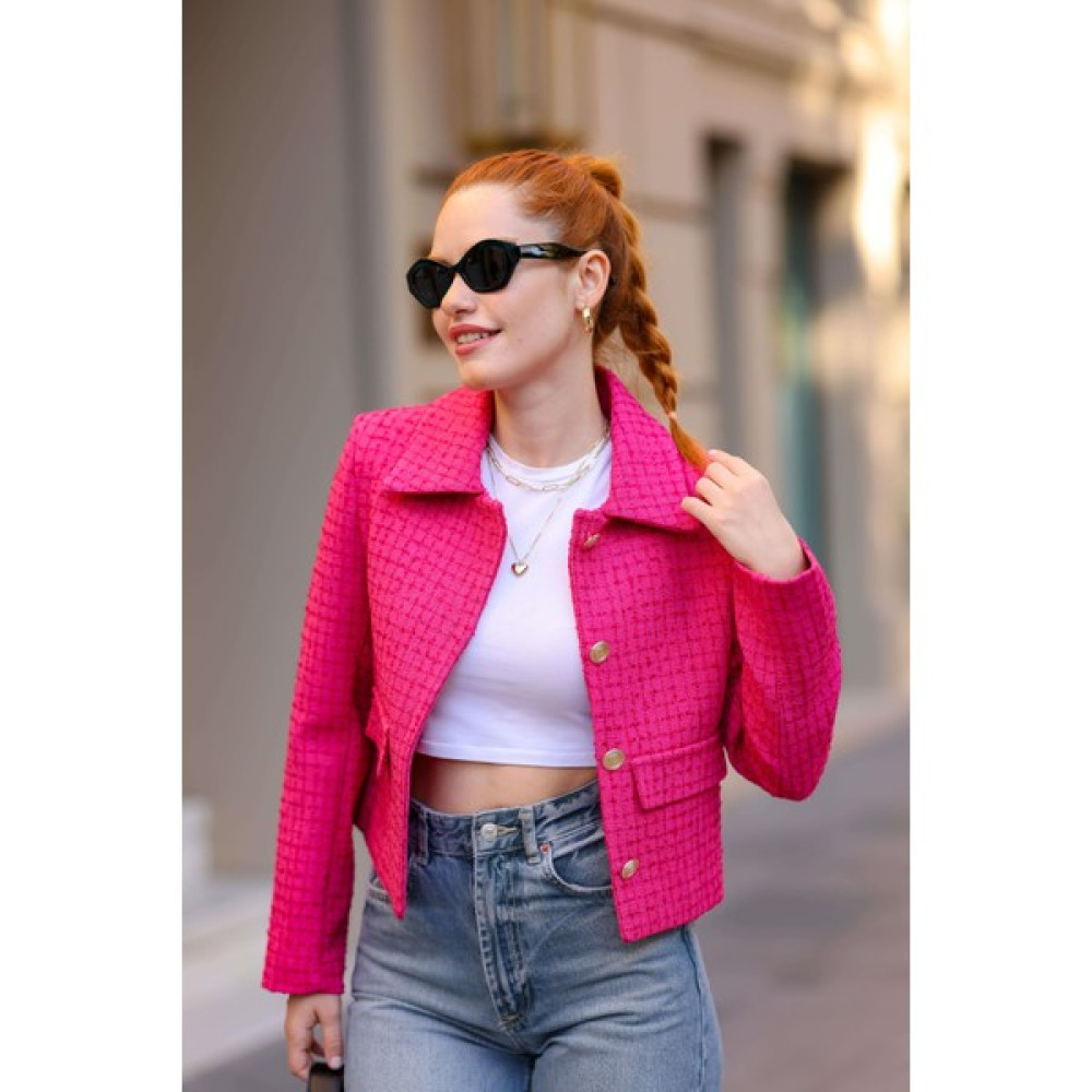 Sue Store Fuşya Vatkalı Düğmeli Astarlı Tüvit Blazer Ceket Bayan Ceket Fiyatı
