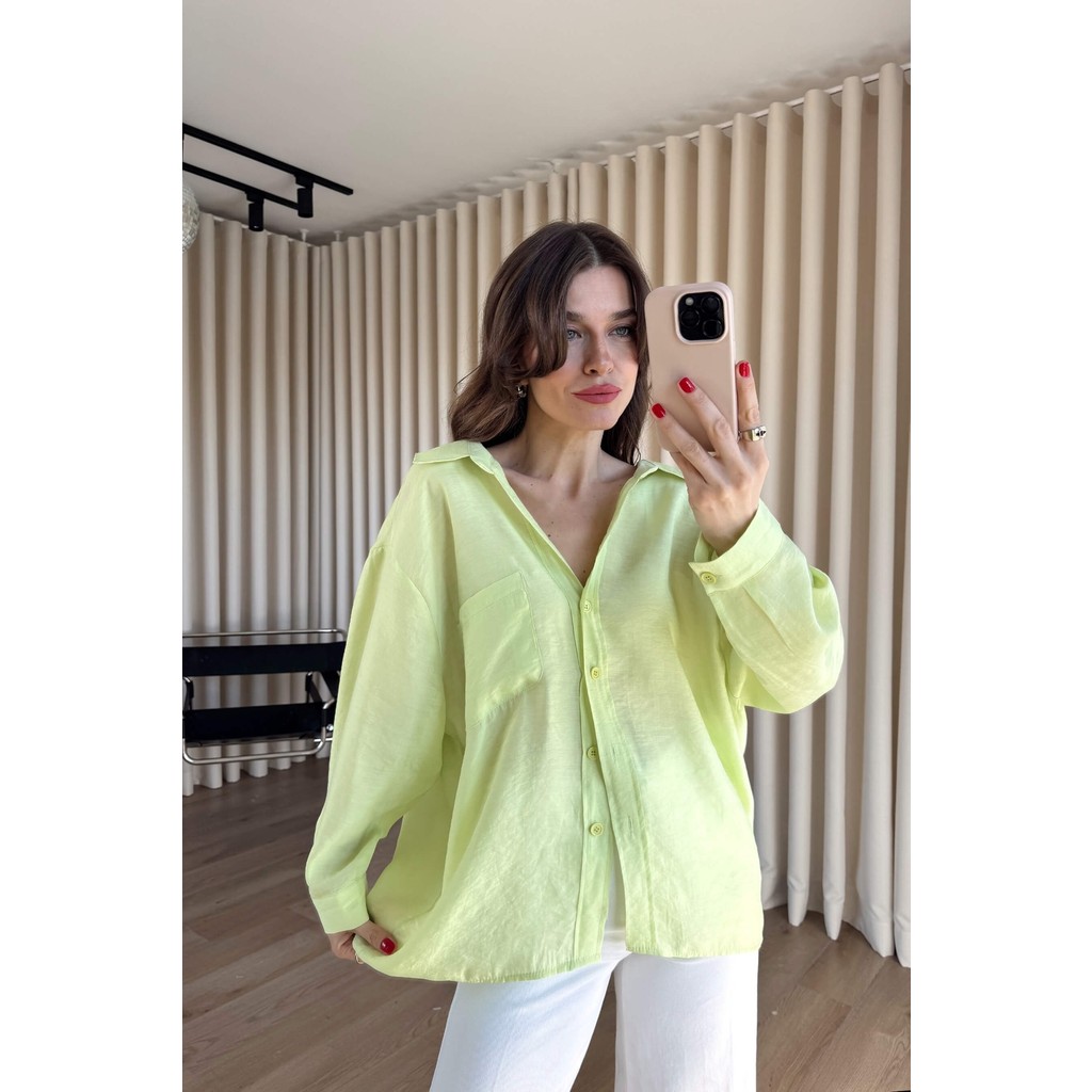 Sue Store Neon Yeşil Oversize Modal Kumaş Gömlek Giyim & İç Giyim Fiyatı