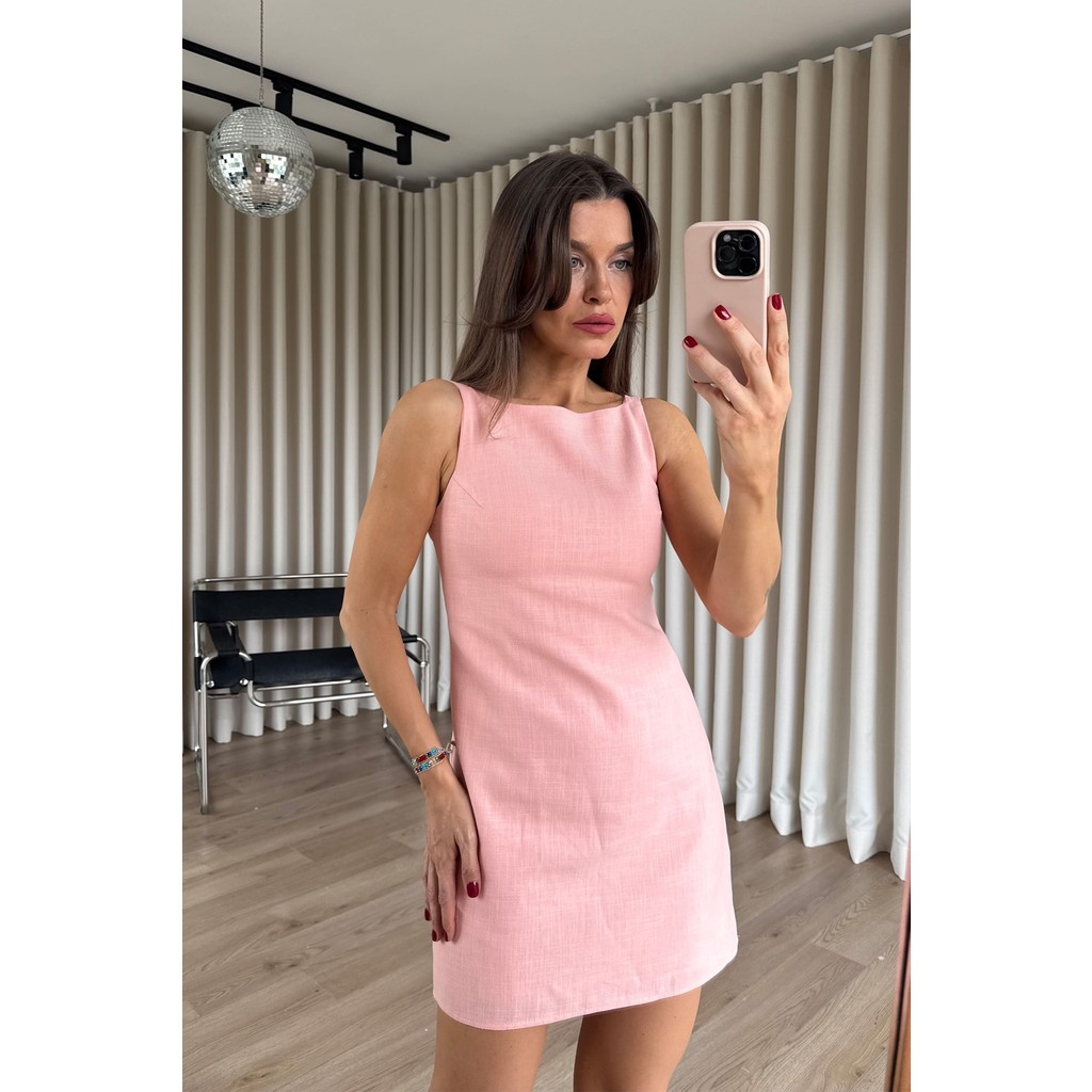 Sue Store Somon Kare Yaka Askılı Astarlı Premium Keten Dokulu Elbise Elbise Fiyatı
