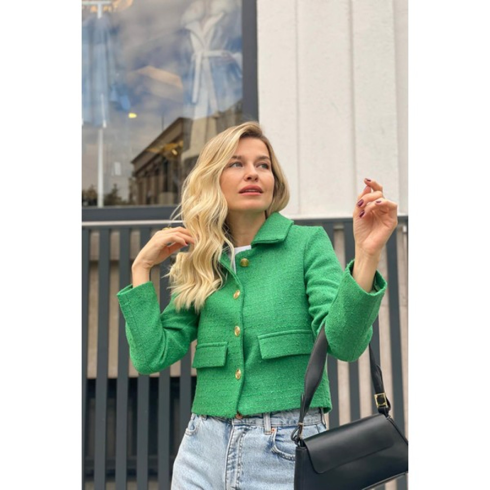 Sue Store Yeşil Vatkalı Düğmeli Tüvit Blazer Ceket Bayan Ceket Fiyatı