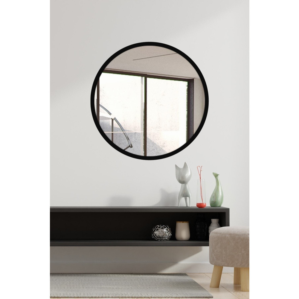 SUEL HOUSE Siyah Dekoratif Yuvarlak Duvar Aynası 45cm Banyo Aynası Fiyatı