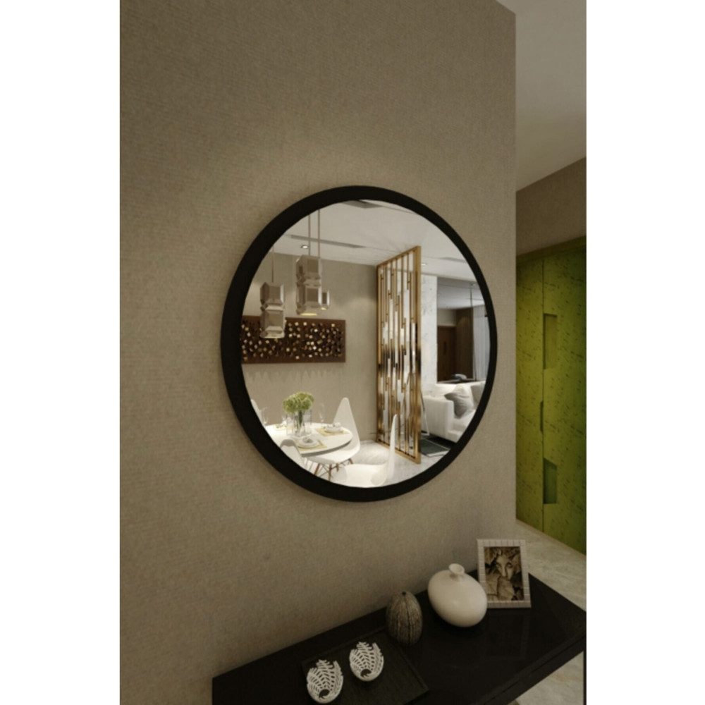 SUEL HOUSE Siyah Dekoratif Yuvarlak Duvar Aynası 60 Cm Banyo Aynası Fiyatı