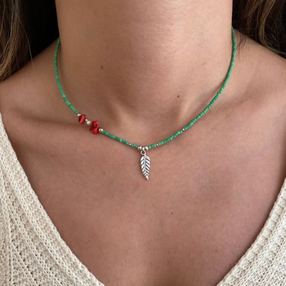 Suerte Accessories Afgan ve Mercan Doğal Taşlı Silver Tüy Aksesuar Uçlu El Yapımı Özel Tasarım Doğal Taş Minimal Kolye Bijuteri Kolye Fiyatı