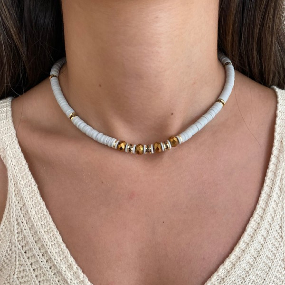 Suerte Accessories Fimo Boncuklu Hematit Doğal Taşlı Gold El Yapımı Doğal Taş Kolye - Açık Gri - 45 cm Bijuteri Kolye Fiyatı