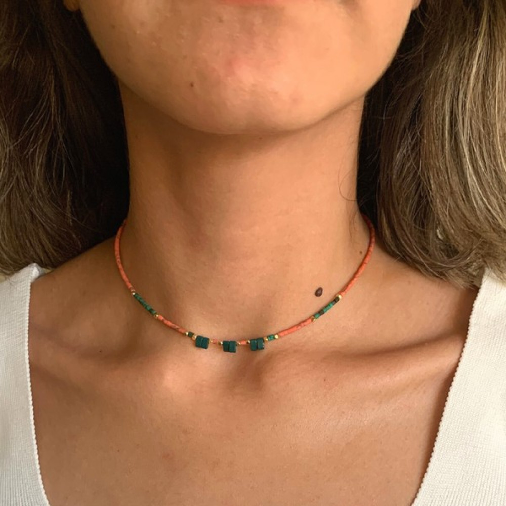 Suerte Accessories Kavuniçi Afgan Taşlı Yeşil Tila Miyuki Boncuklu El Yapımı Minimal Kolye Bijuteri Kolye Fiyatı