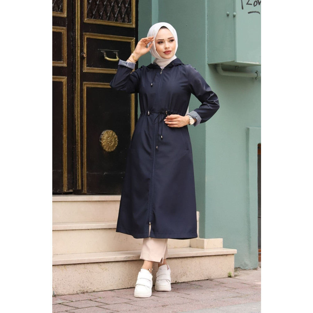 suffemoda Bileği Çizgili Kapüşonlu Trençkot 38 Beden Tesettür Giyim Fiyatı