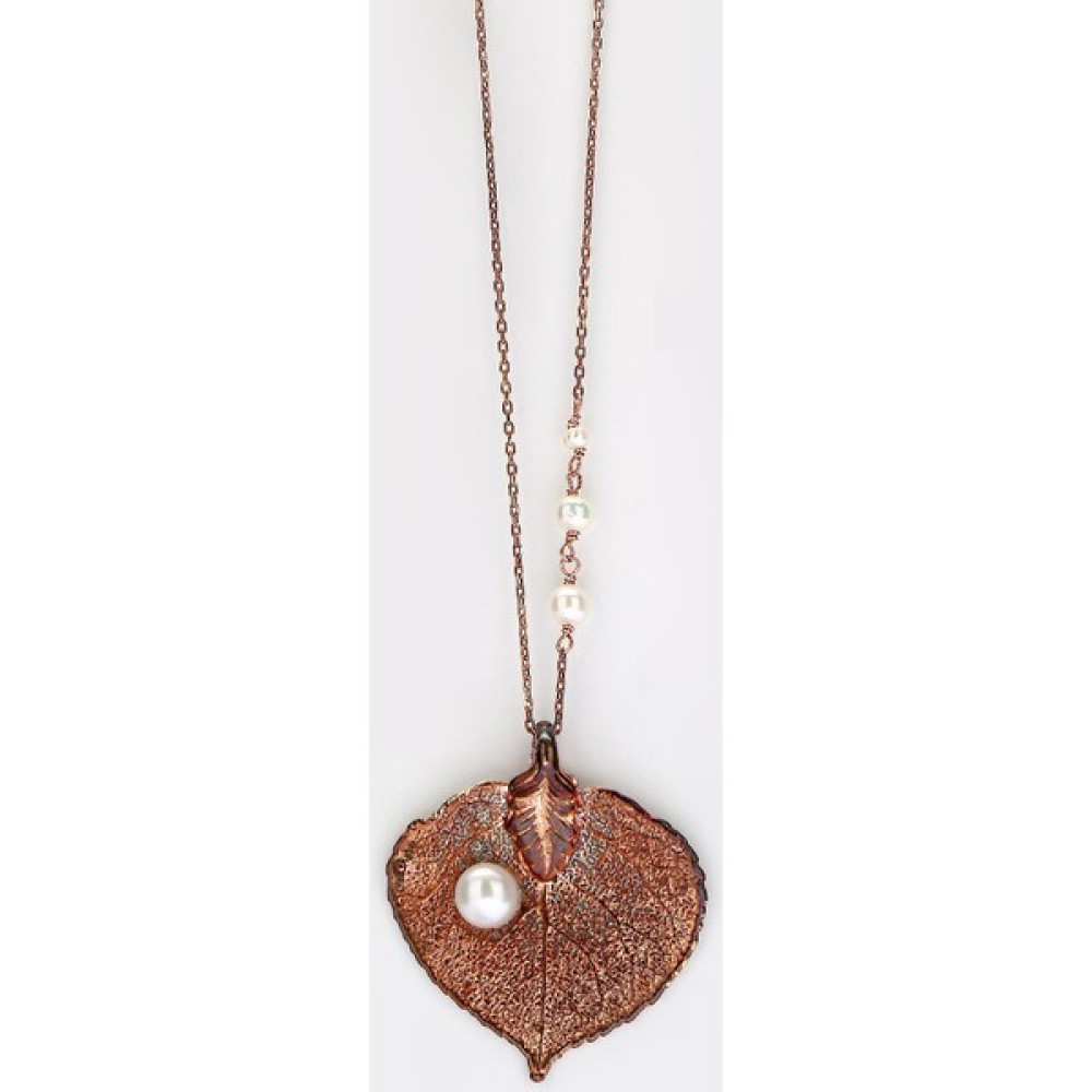 Sufi Design, Rose Kaplama Küçük Boy Gerçek Yaprak, Gümüş İncili Kolye İnci Kolye Fiyatı