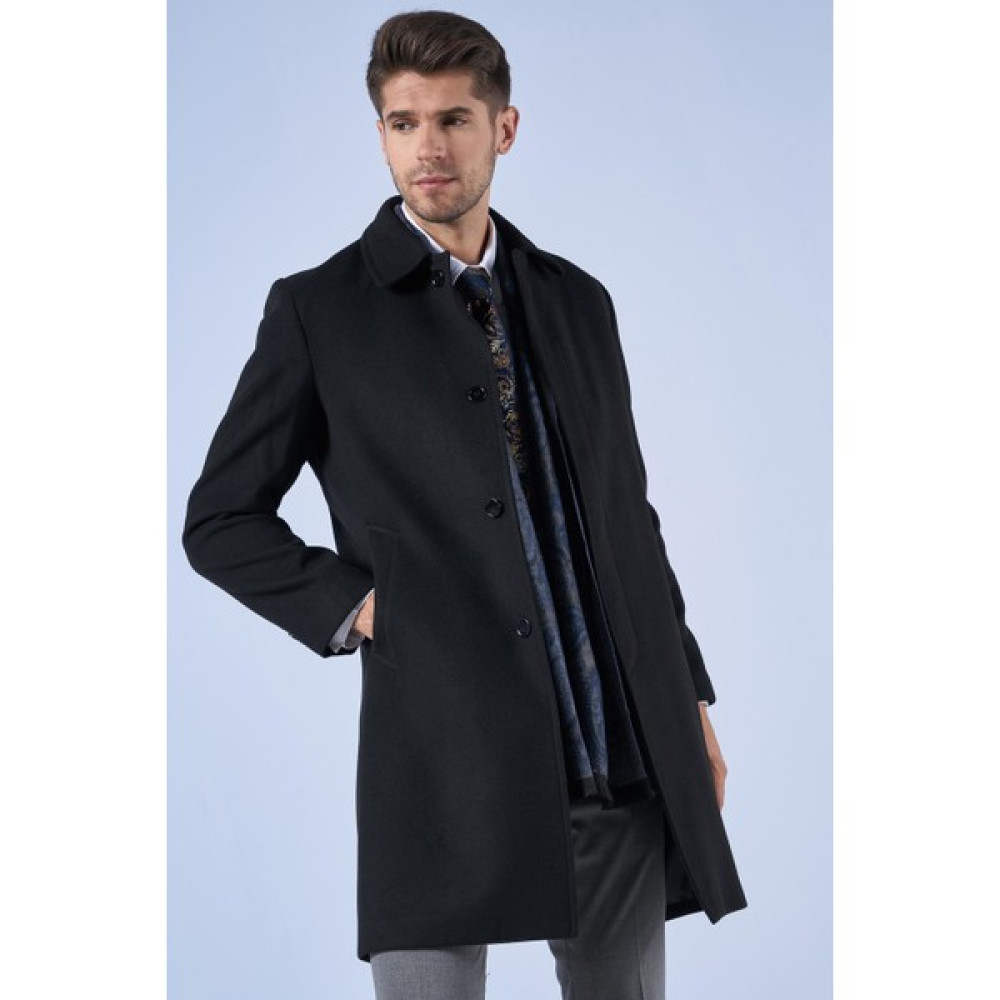 Suitmen Bebe Yaka Uzun Kaşe Kaban Siyah Erkek Mont Fiyatı