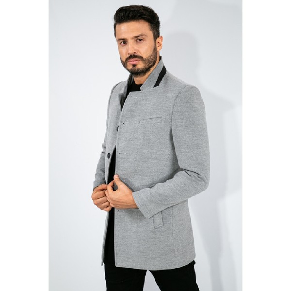 Suitmen Dik Yaka Kaşe Kaban A.Gri Erkek Mont Fiyatı