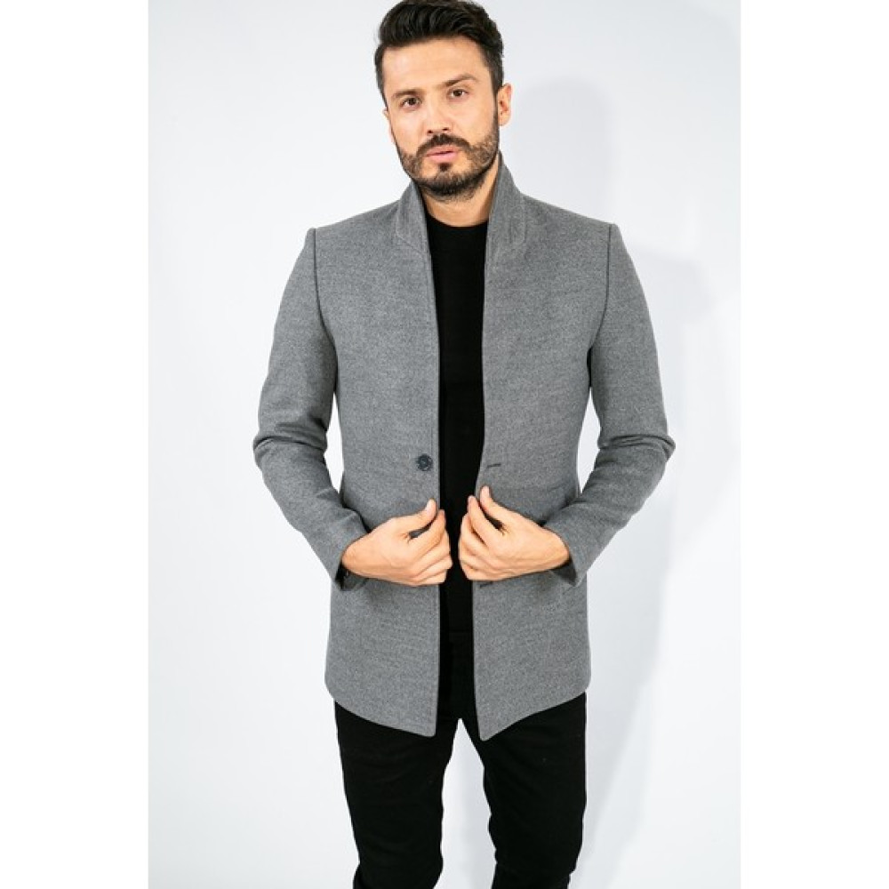 Suitmen Dik Yaka Kaşe Kaban Gri Erkek Mont Fiyatı