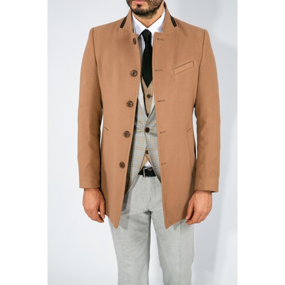 Suitmen Dik Yaka Kaşe Kaban K.Camel Erkek Mont Fiyatı