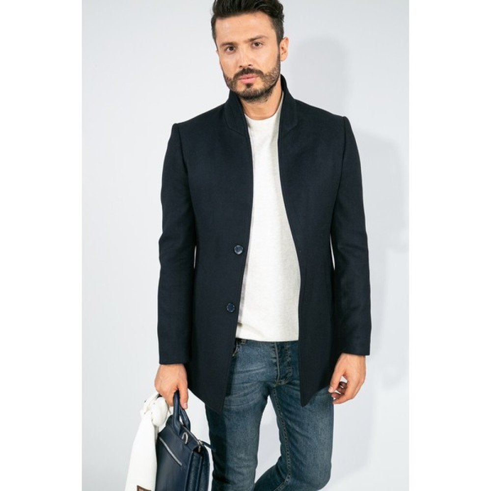 Suitmen Dik Yaka Kaşe Kaban Lacivert Erkek Mont Fiyatı