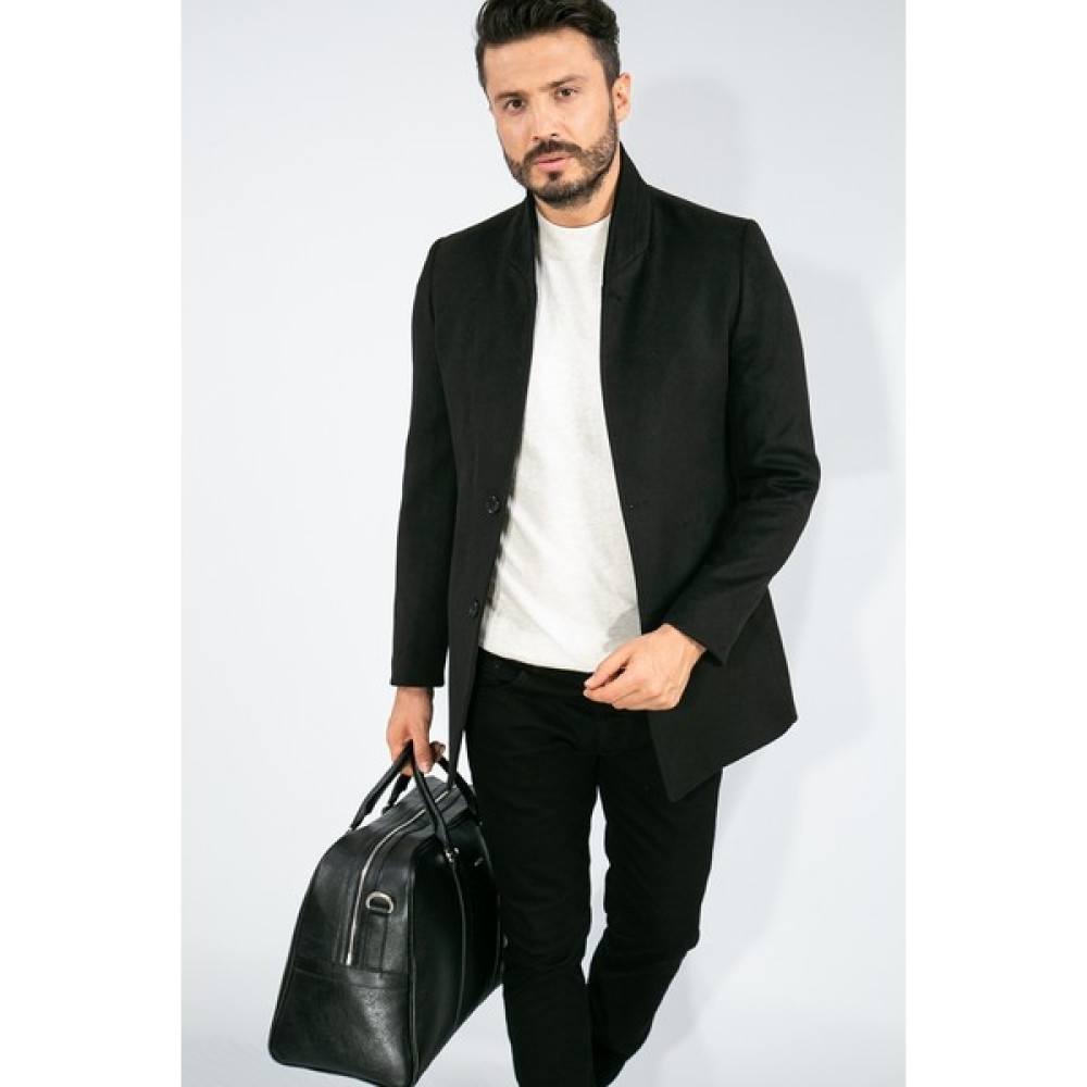 Suitmen Dik Yaka Kaşe Kaban Siyah Erkek Mont Fiyatı