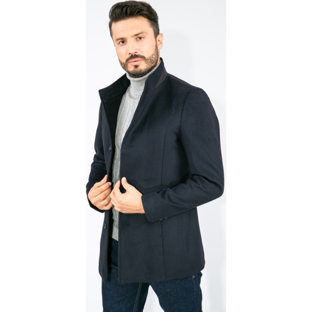 Suitmen Hakim Yaka Kaşe Kaban Lacivert Erkek Mont Fiyatı