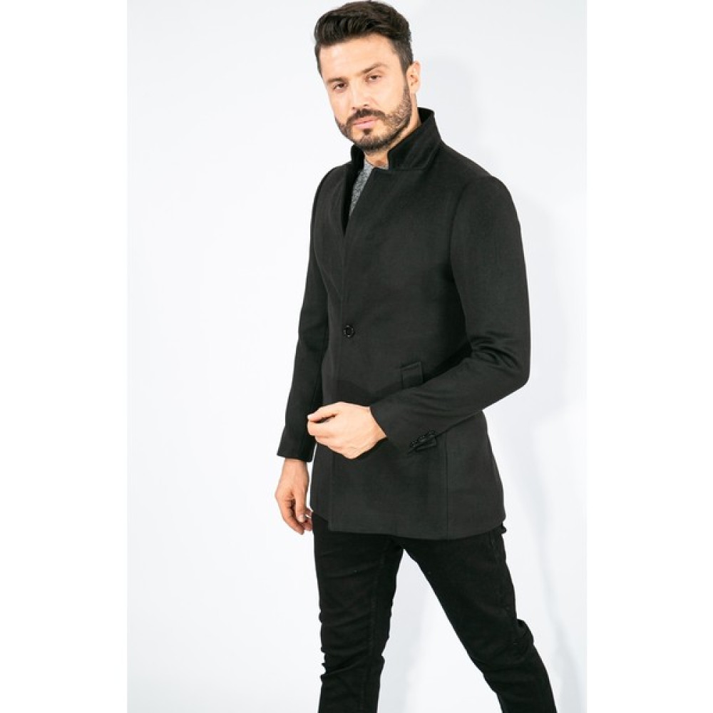 Suitmen Hakim Yaka Kaşe Kaban Siyah Erkek Mont Fiyatı