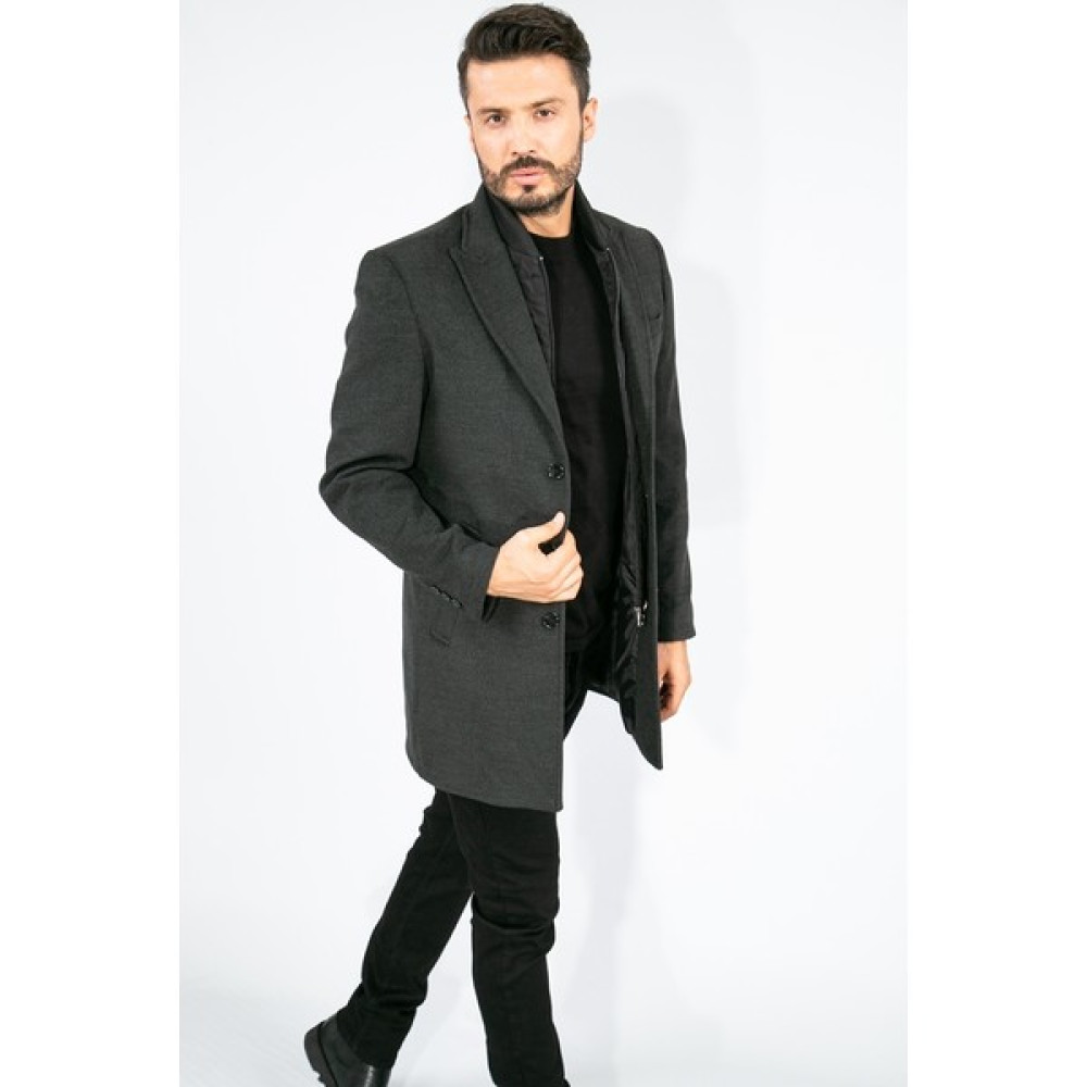 Suitmen Kapitoneli Kaşe Kaban Füme Erkek Mont Fiyatı