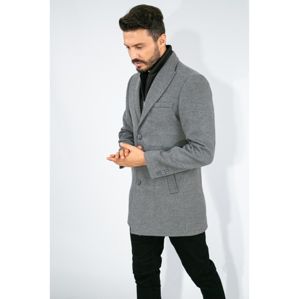 Suitmen Kapitoneli Kaşe Kaban Gri Erkek Mont Fiyatı