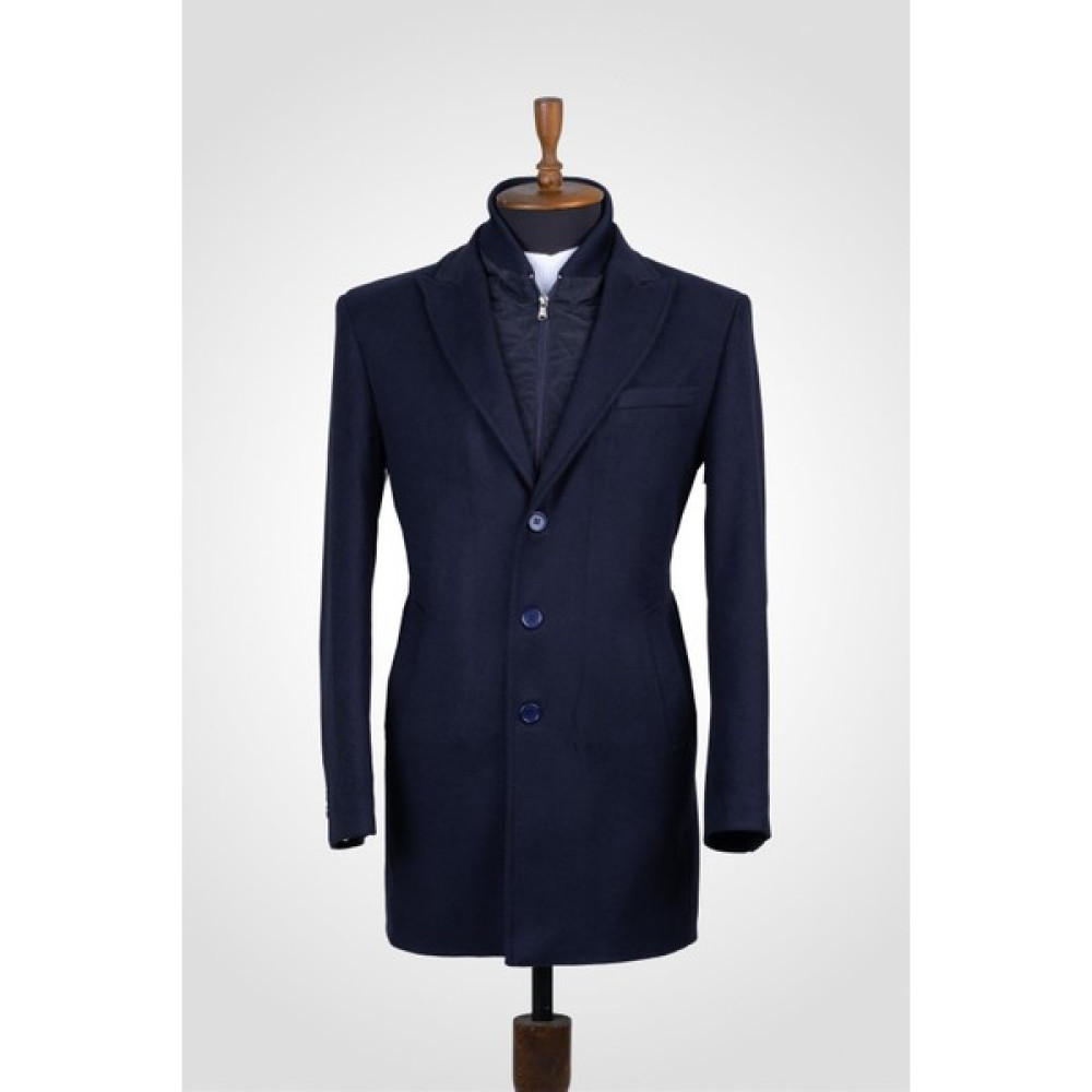 Suitmen Kapitoneli Kaşe Kaban Lacivert Erkek Mont Fiyatı