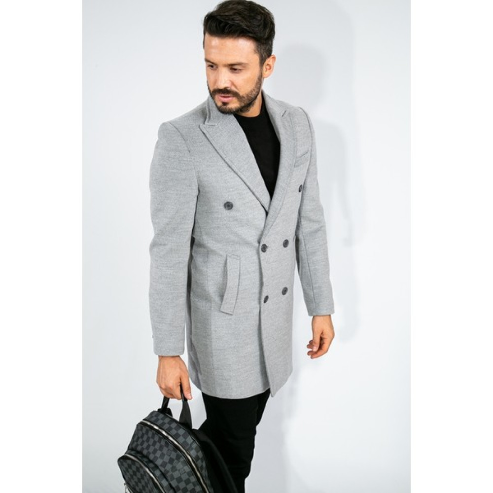 Suitmen Kruvaze Kaşe Kaban A.Gri Erkek Mont Fiyatı