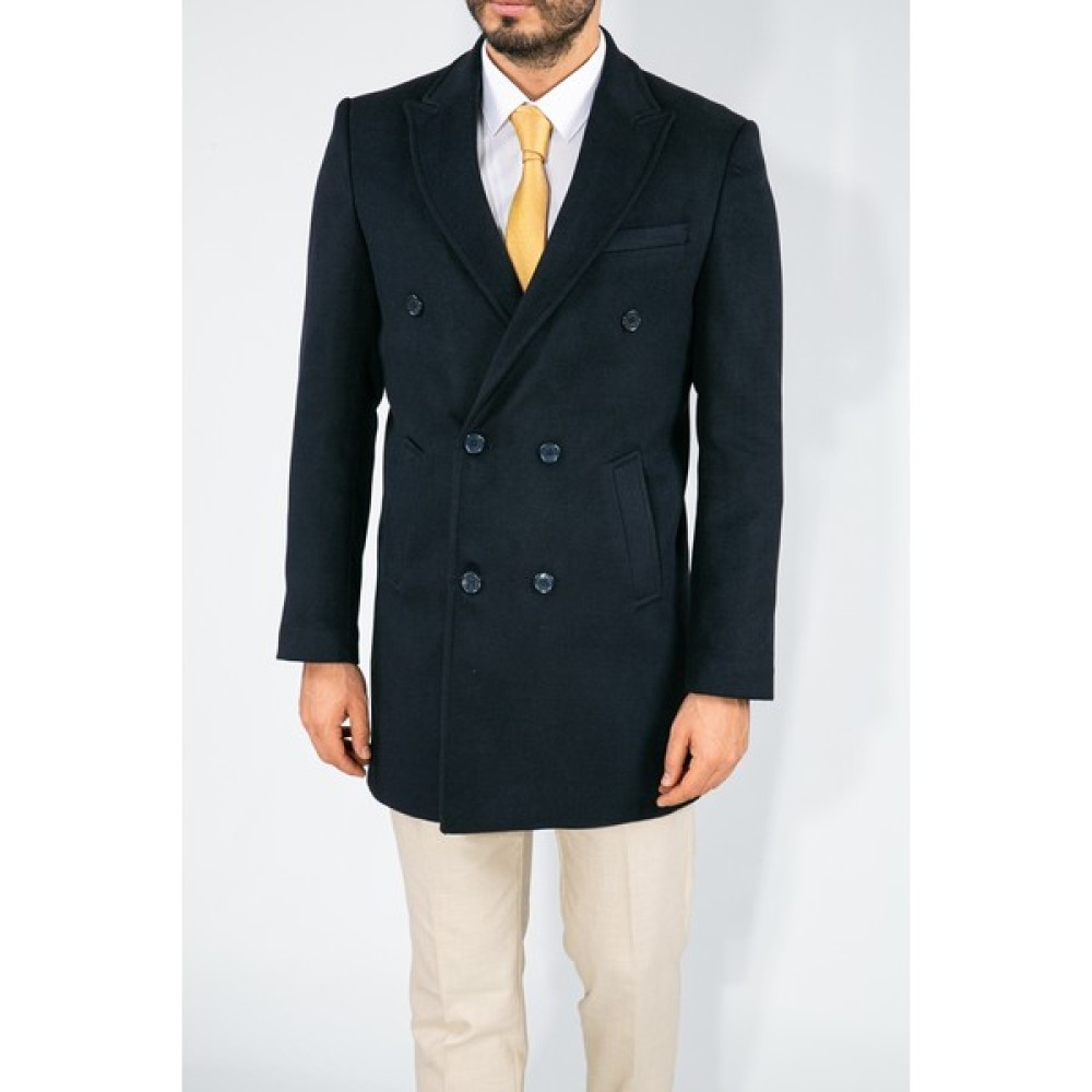 Suitmen Kruvaze Kaşe Kaban Lacivert Erkek Mont Fiyatı