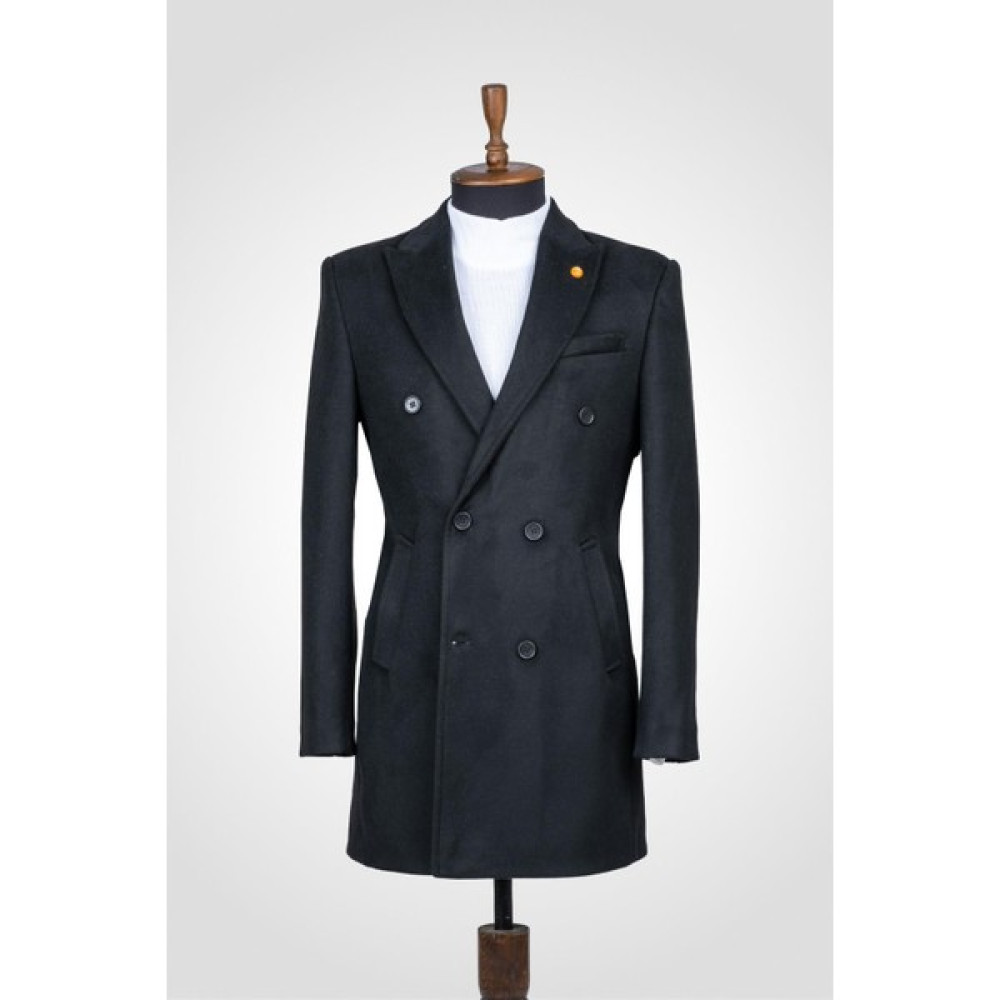 Suitmen Kruvaze Kaşe Kaban Siyah Erkek Mont Fiyatı