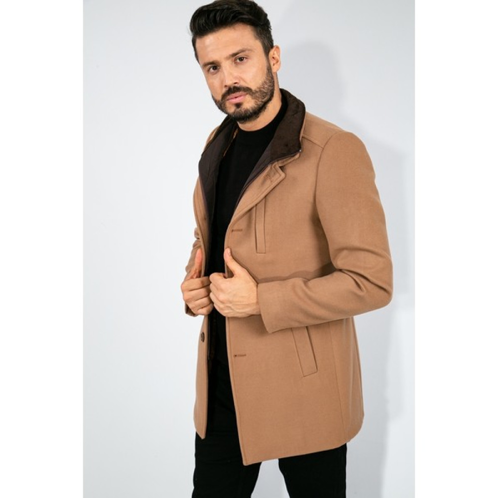 Suitmen Kürklü Yaka Kaşe Kaban K.Camel Erkek Mont Fiyatı