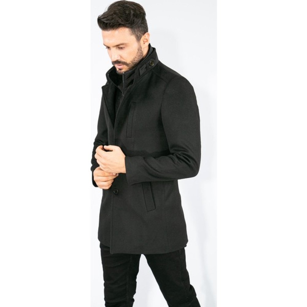 Suitmen Kürklü Yaka Kaşe Kaban Siyah Erkek Mont Fiyatı
