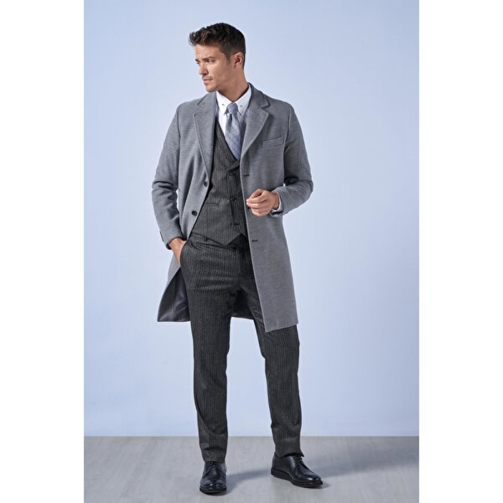 Suitmen Mono Yaka Uzun Kaşe Kaban Koyu Gri Erkek Mont Fiyatı