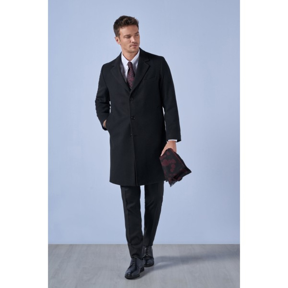 Suitmen Mono Yaka Uzun Kaşe Kaban Siyah Erkek Mont Fiyatı