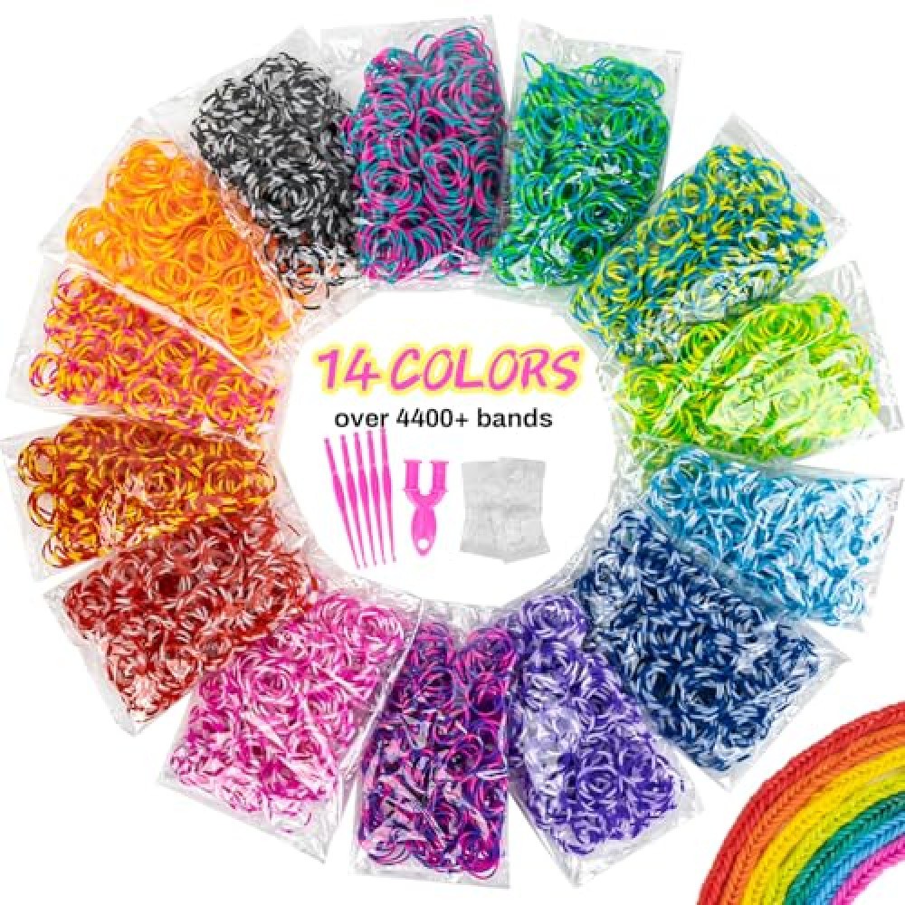 Sukh 4400+Pcs Loom Rubber Bands Kit - Rubber Band Making Kit with 1 Y-Loom 200 S-Clpis 5 Hooks for Kids Weaving DIY Handcrafts