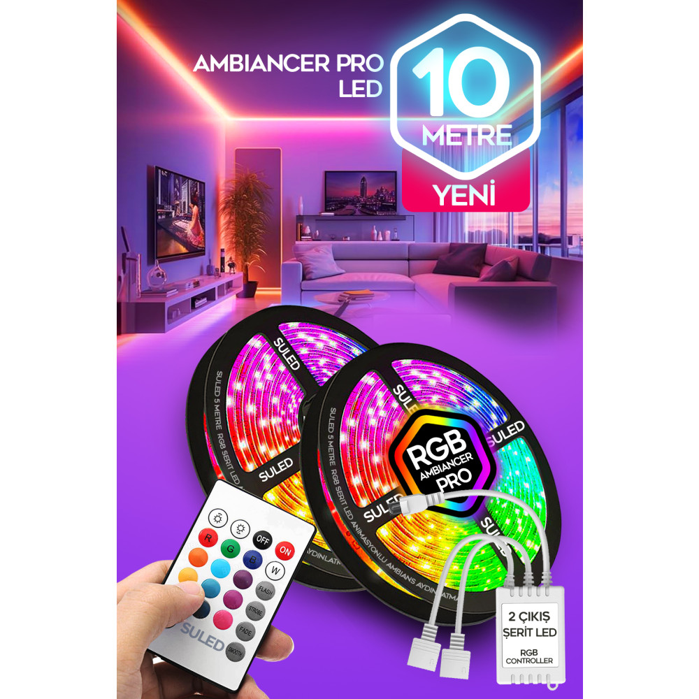 SULED 10 Metre Şerit Led 16 Mod Ambiyans Ortam Işığı Tak Çalıştır Kumandalı Trafolu Rgb Şerit Işık Yaş Günü & Parti Fiyatı