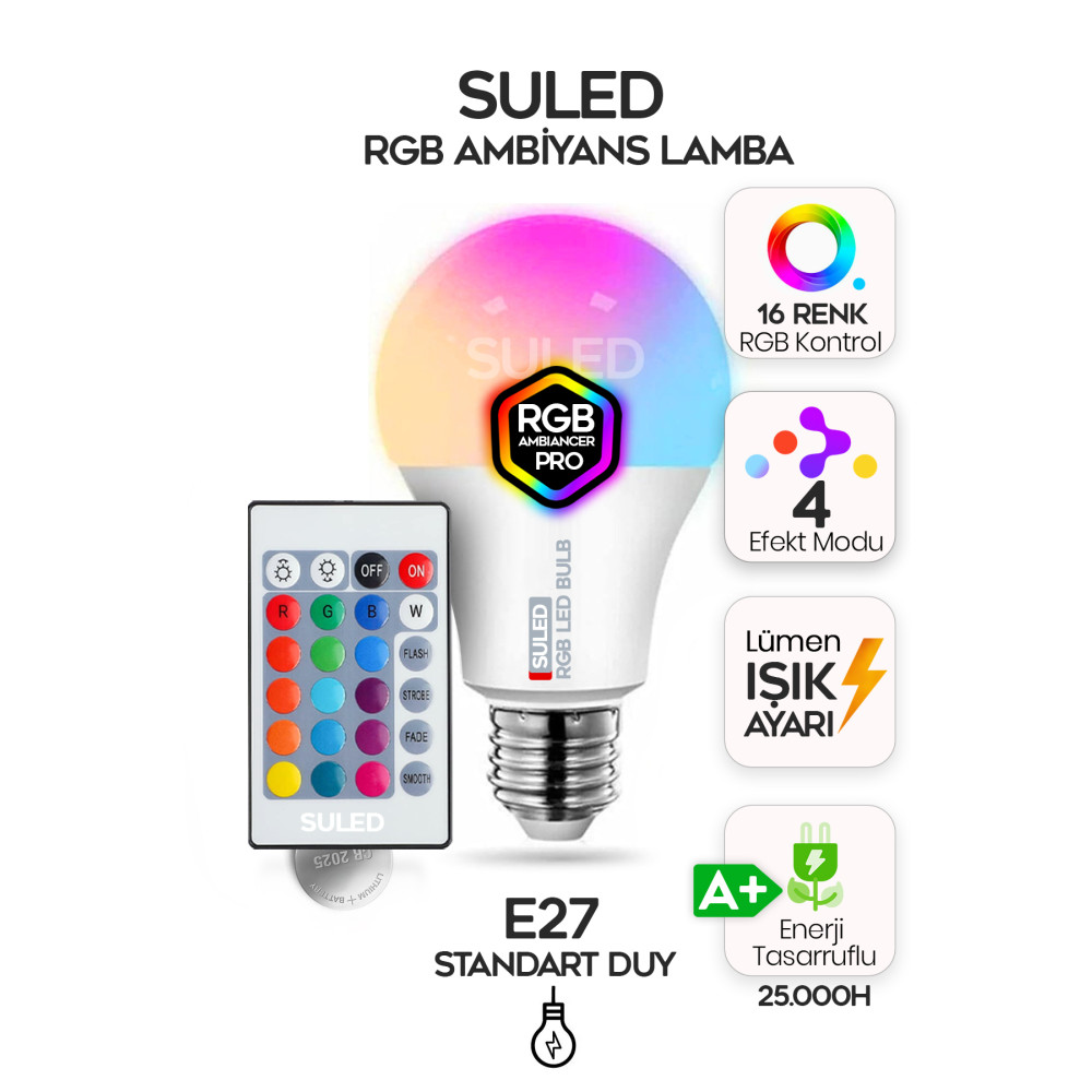 SULED Rgb Led Lamba Kumandalı Ambiyans Aydınlatma 2000 Lümen Tasarruflu Renk Değiştiren Led Işık Klasik Ampul Fiyatı