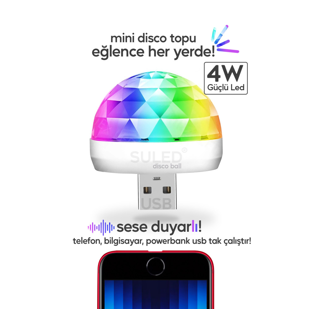 SULED Sl-1018 Mini Sihirli Disko Topu Sese Duyarlı 4w Usb Işıklı Küre Usb Enerjili Telefon Ile Çalışır Yaş Günü & Parti Fiyatı