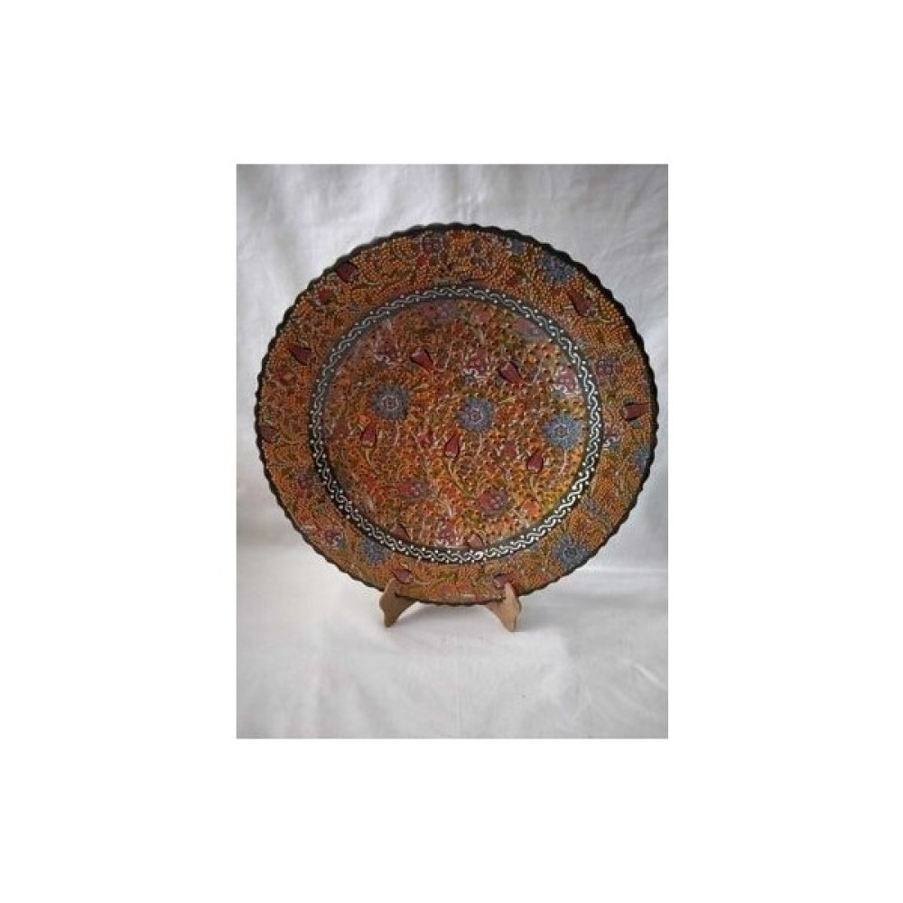 Sultan Çini El Emeği 40 cm Teşhip Sanatı Özel Tasarım Kabartma Desenli Tabak Oto Boyaları Fiyatı