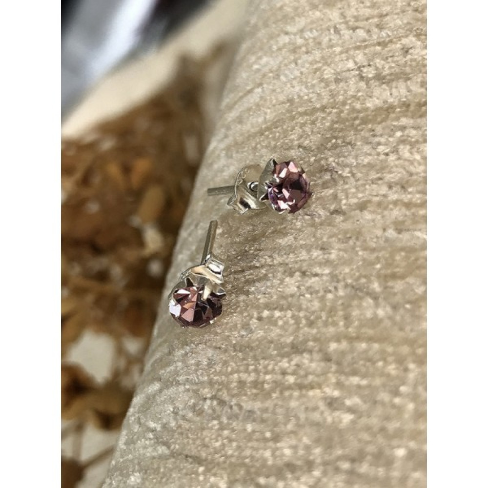 Sultan Telkari Şeffaf Lila Tonda Tektaş Model 925 Ayar Gümüş Küpe - 4 mm Gümüş Küpe Fiyatı