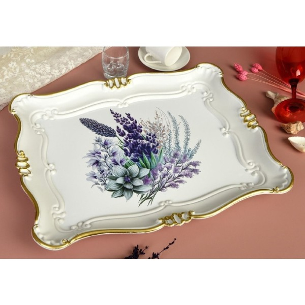 Sultan Tepsi 25X31 cm - Lavanta Beyaz Tabanlı Servis Tepsisi Fiyatı